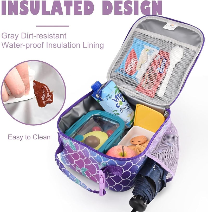 CaCTOUR Lunch Box Kids,Premium Insulated Lunch Bag for Girls Boys,Soft Bag Mini Cooler Back to School Thermal Reusable Lunch Bag for Work School Picnic (Mermaid) - Image 5